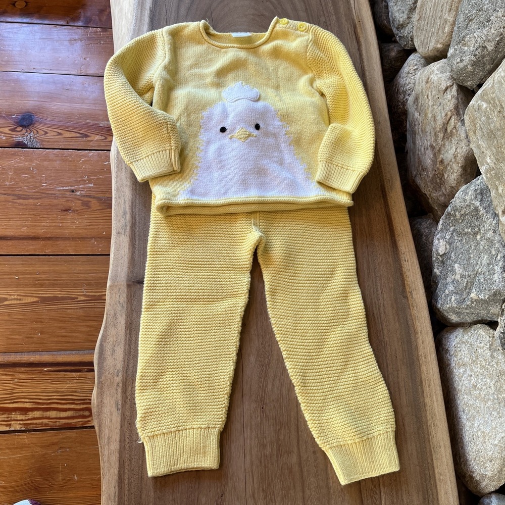 Hanna Andersson Toddler Sweater Pants Set‎ 3T Chick Knit Yellow Cotton Outfit